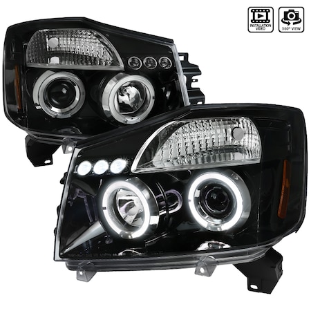 Spec-D Tuning 04-15 Nissan Titan Dual Halo LED Pro Headlights 2LHP-TIT04BK-TM